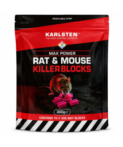Karlsten Rat & Mouse Killer Blocks 300g – Super Strength Rat Poison Bait with Difenacoum 0.0025%, All Weather Wax Blocks for Rat Control, Mouse Control, Rodent Pest Control in Bait Stations